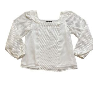 Banana republic square neck, white blouse with sheer sleeves, extra small petite